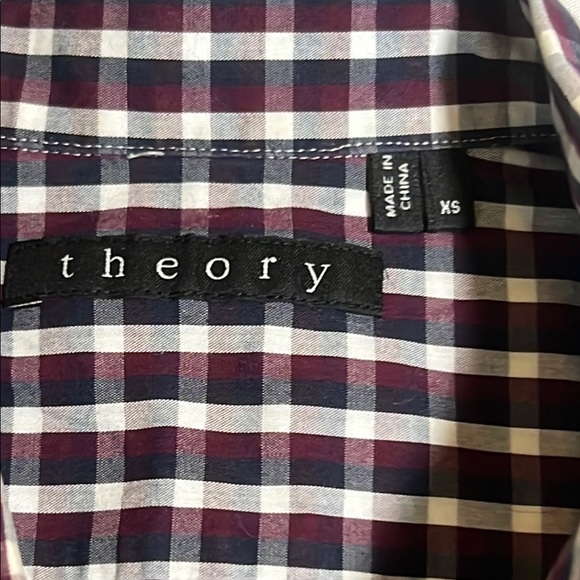 Theory Women's Plaid Button Down Shirt Purple Blue White sz XS - Picture 3 of 9
